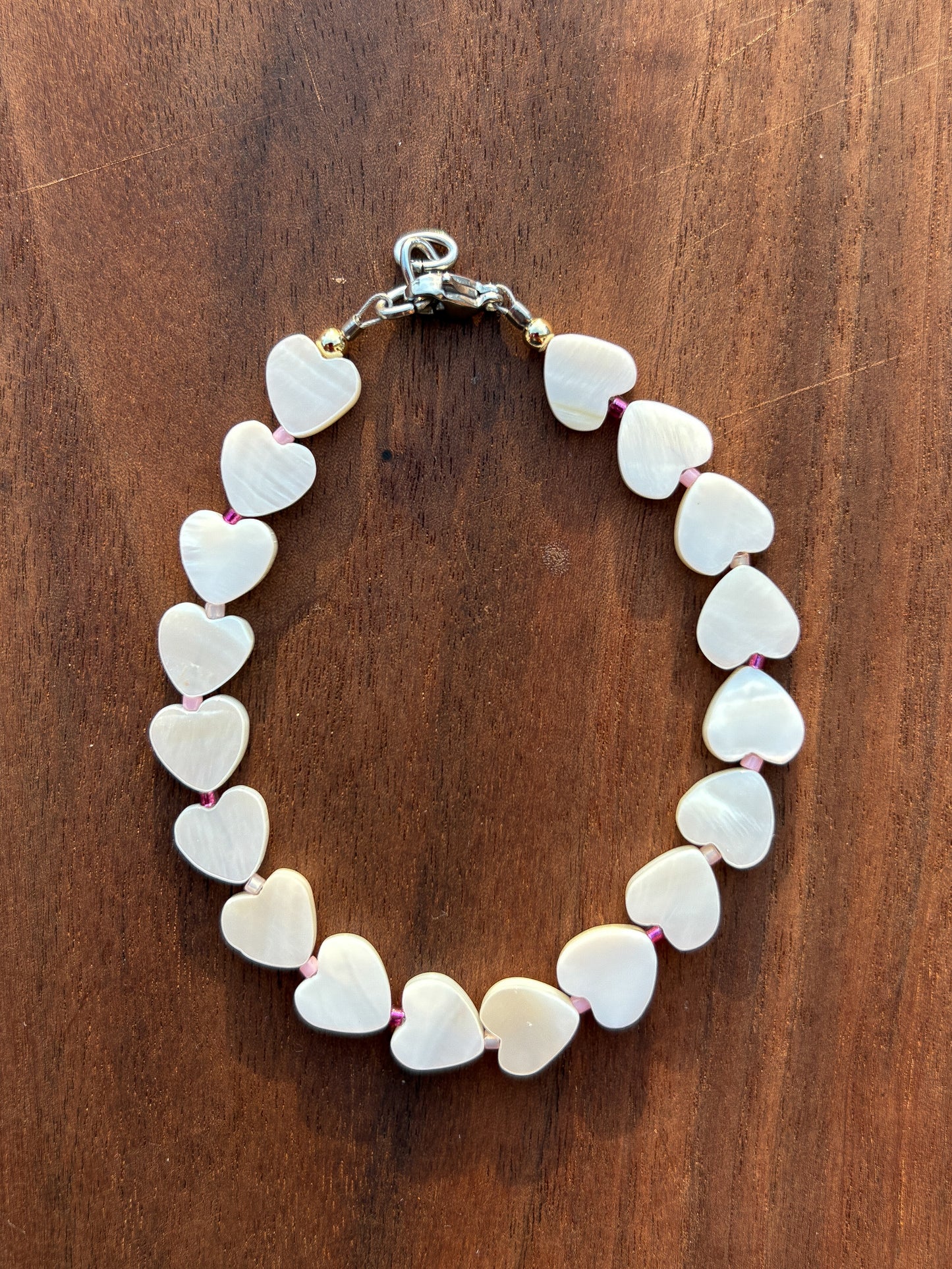 River Shell Heart + Purple Miyuki Seed Bead Bracelet