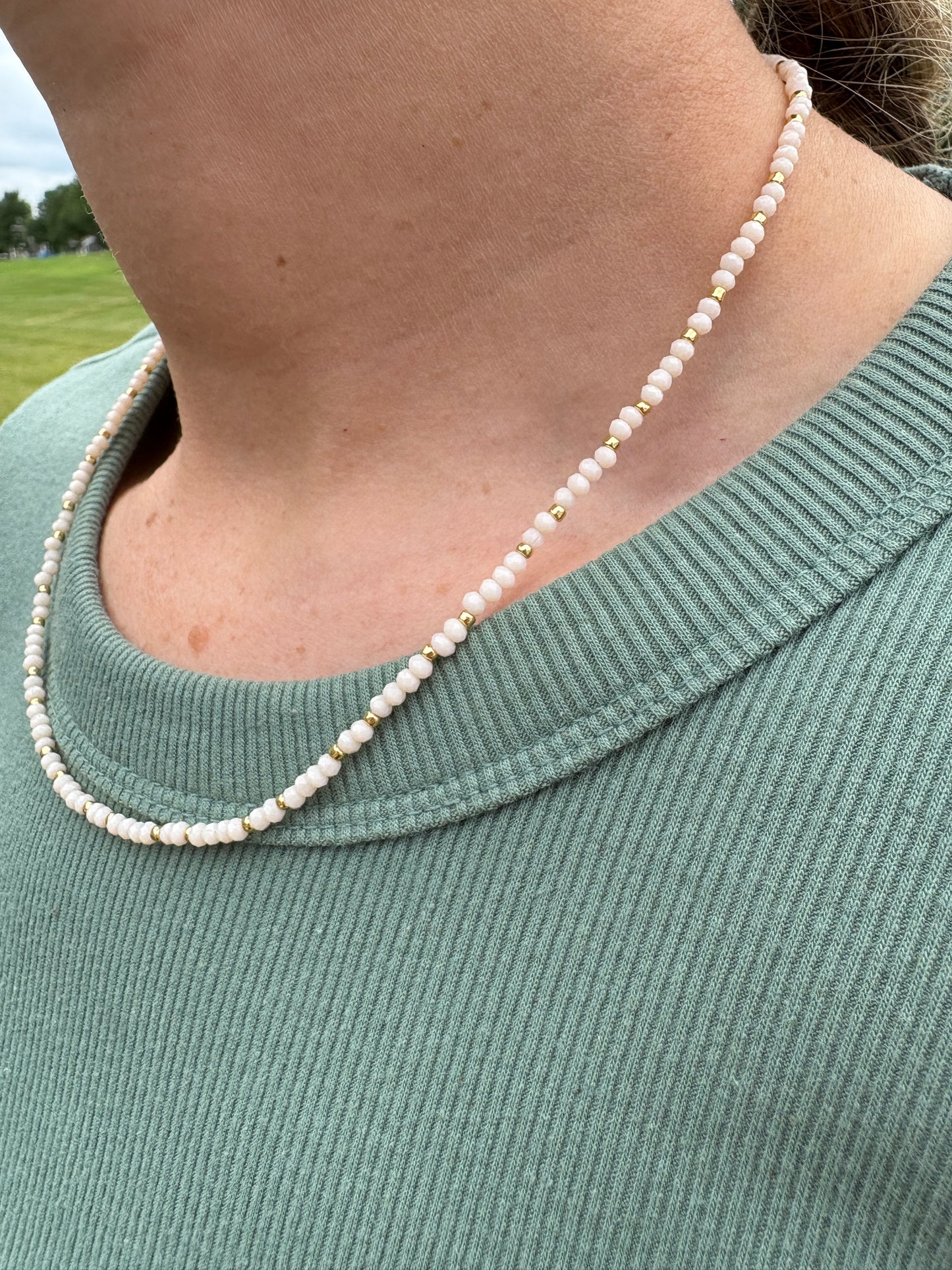 Dainty White Crystal Necklace + Gold Accents