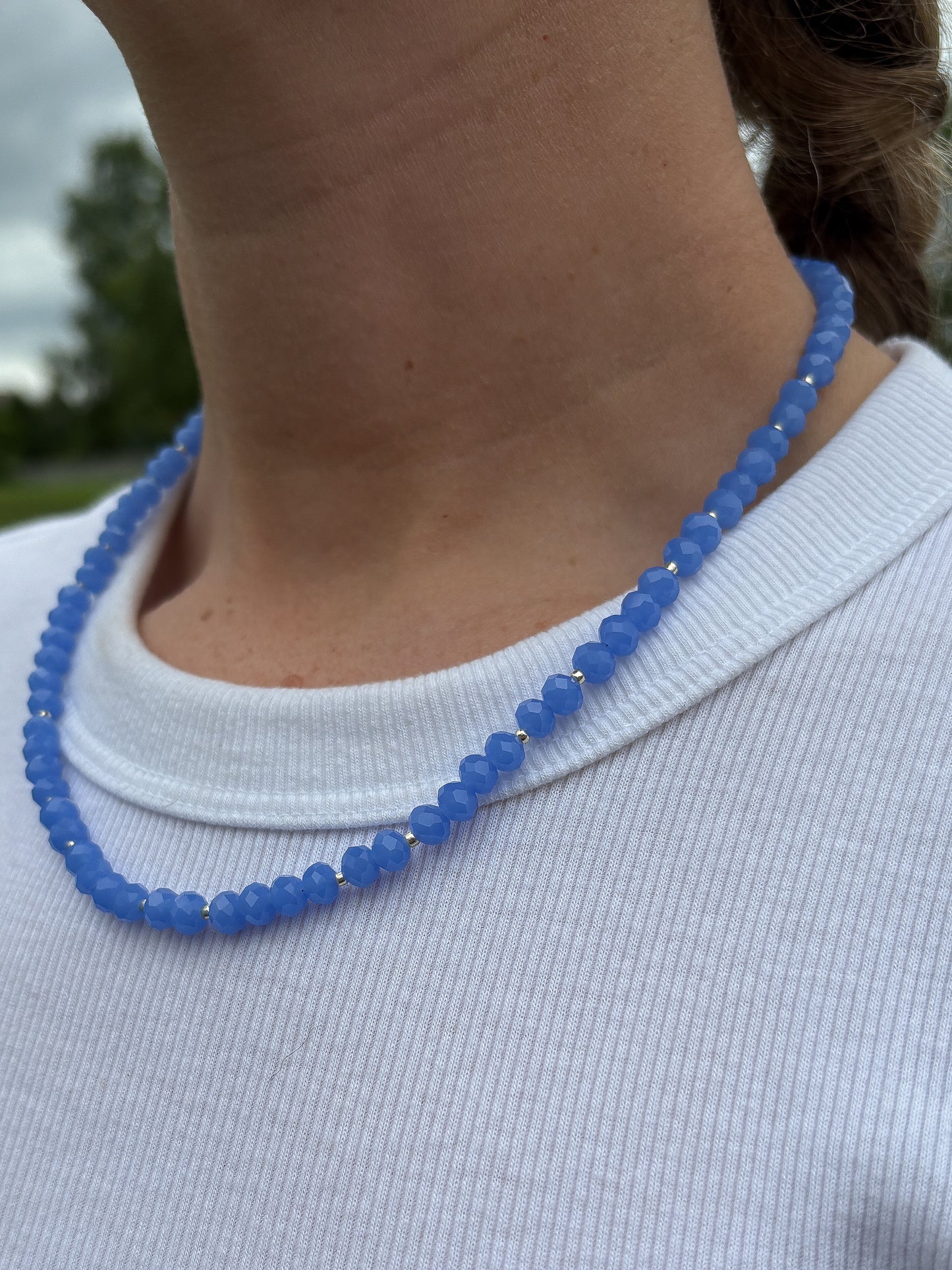 Periwinkle Crystal Necklace + Gold Accents