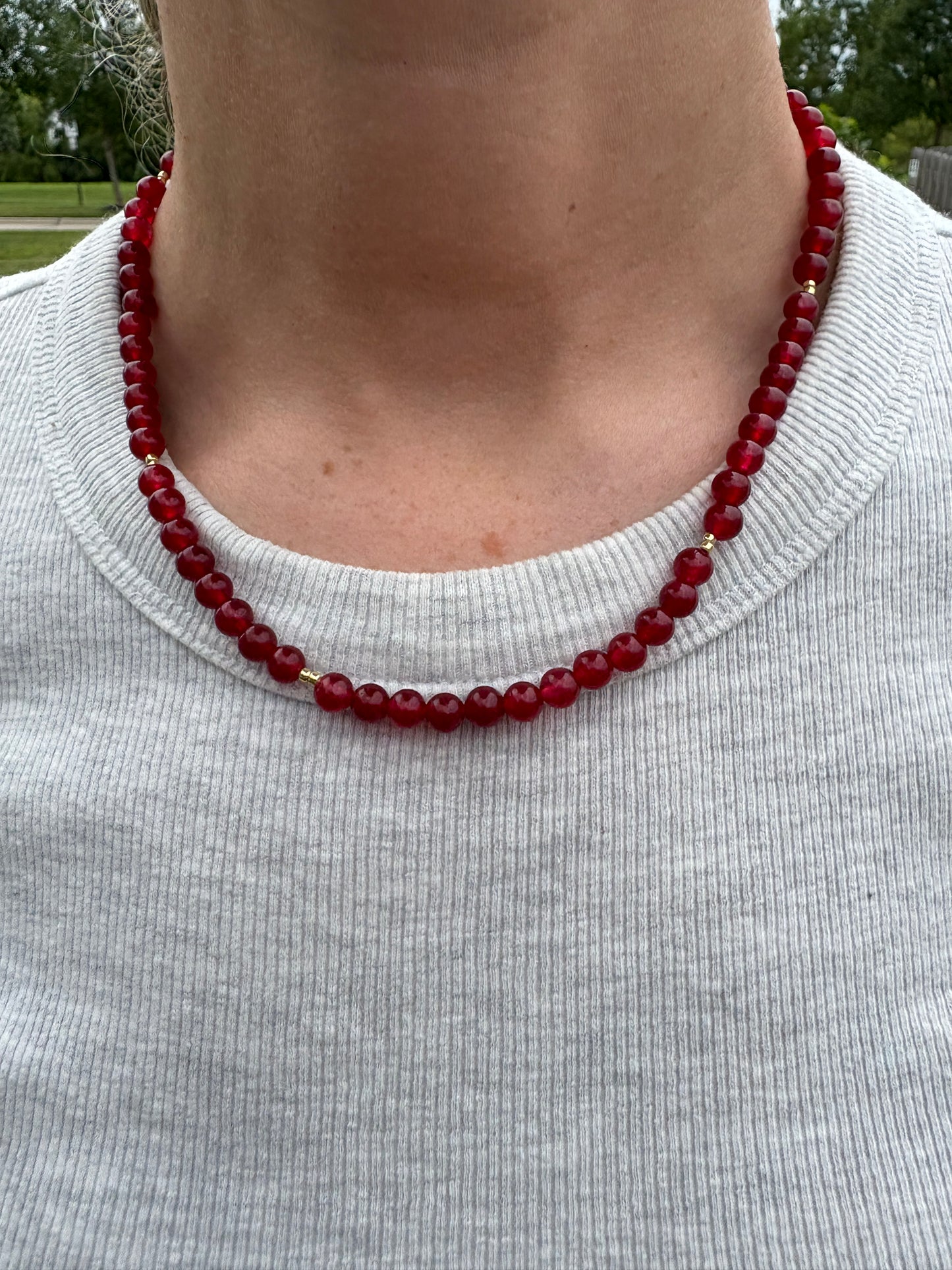 Red Jade + Gold Accent Necklace