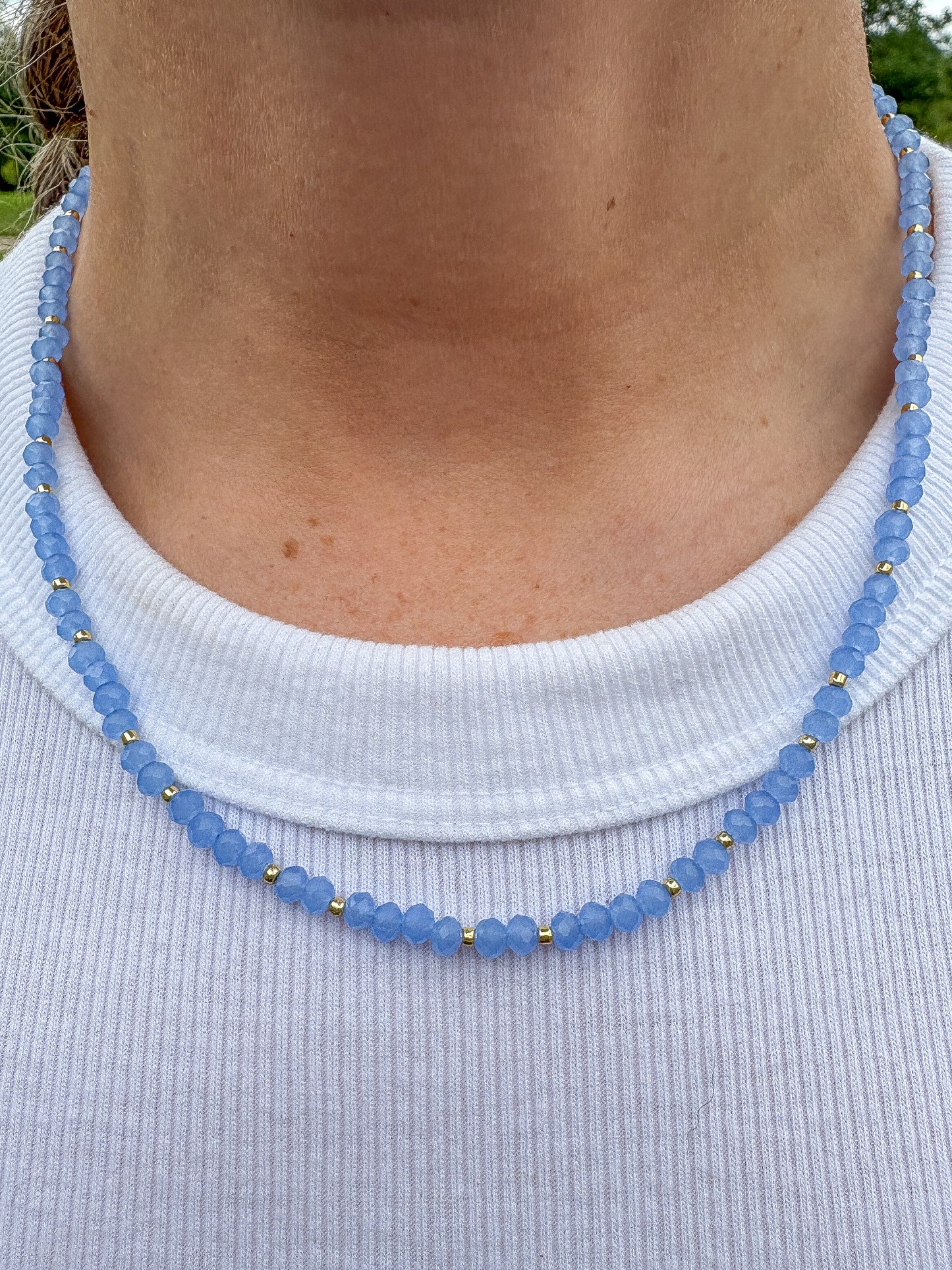 Light Blue Crystal Necklace + Gold Accents