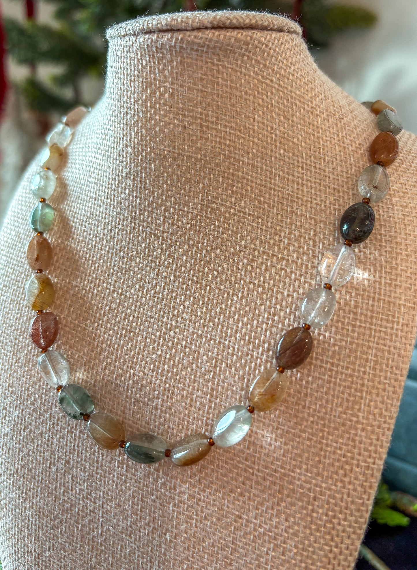 Rutilated Quartz & Glass Spacer Necklace