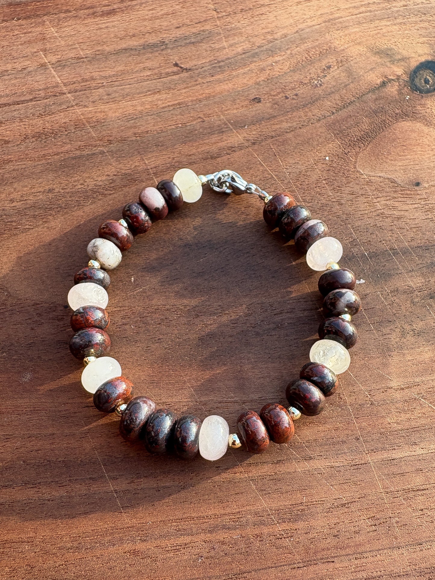 Jasper Rondelle Bracelet + Gold Beaded Spacers