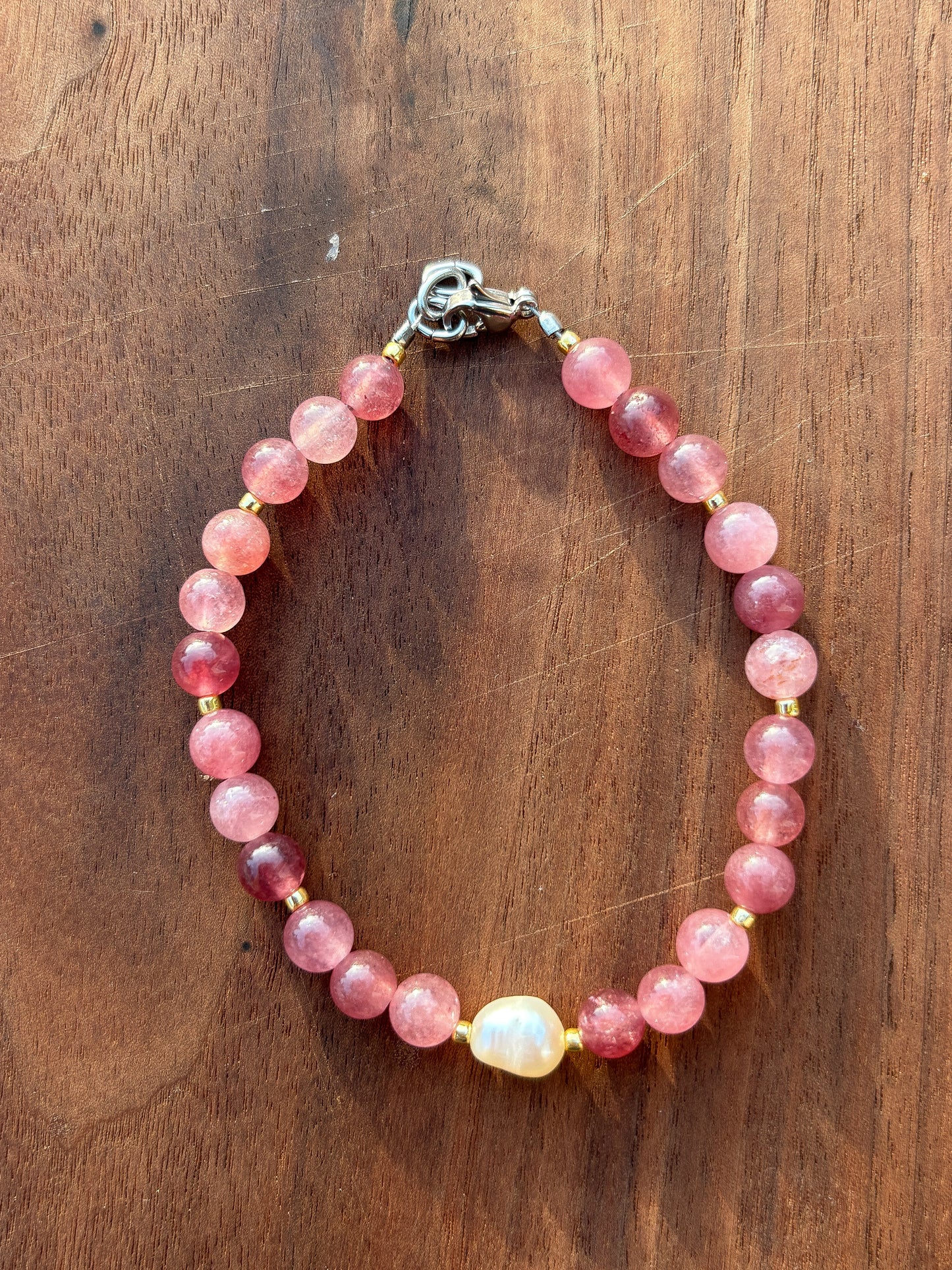 Strawberry Quartz + Cultured Pearl