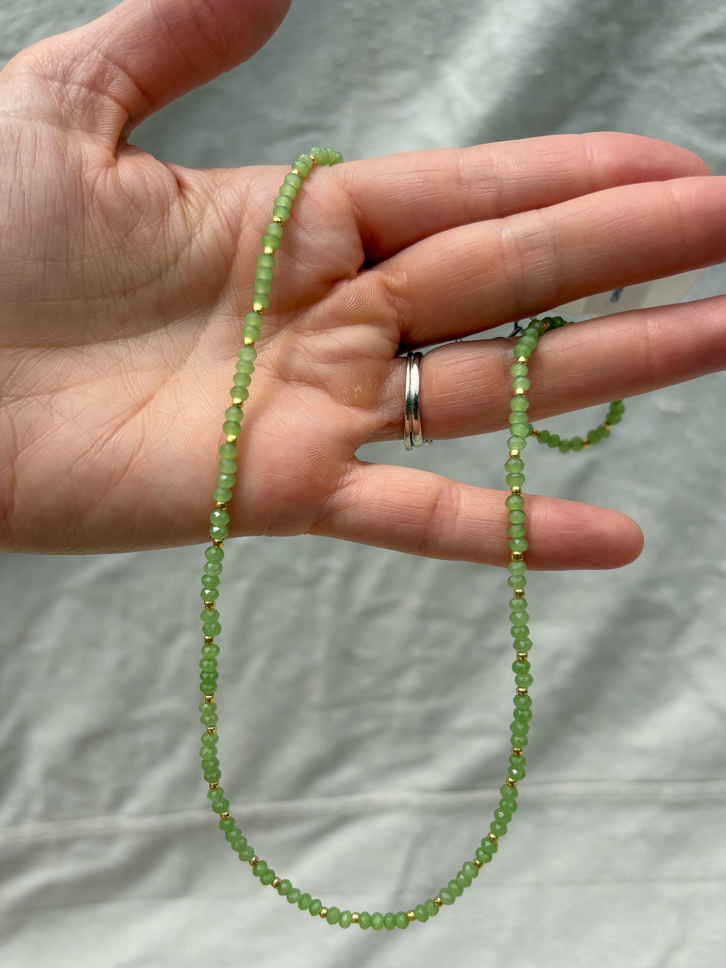 Dainty Green Crystal Necklace + Gold Accents