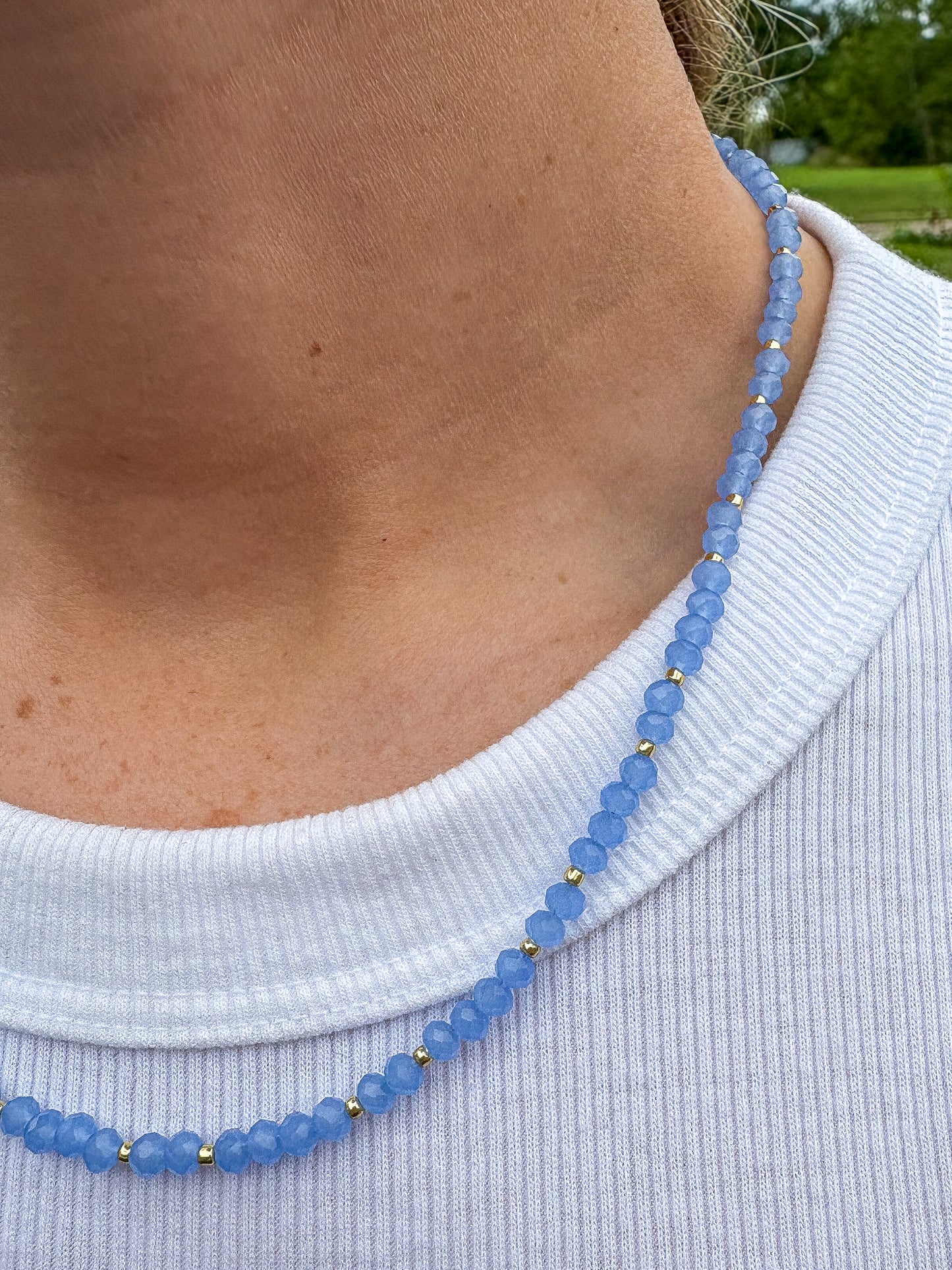 Light Blue Crystal Necklace + Gold Accents