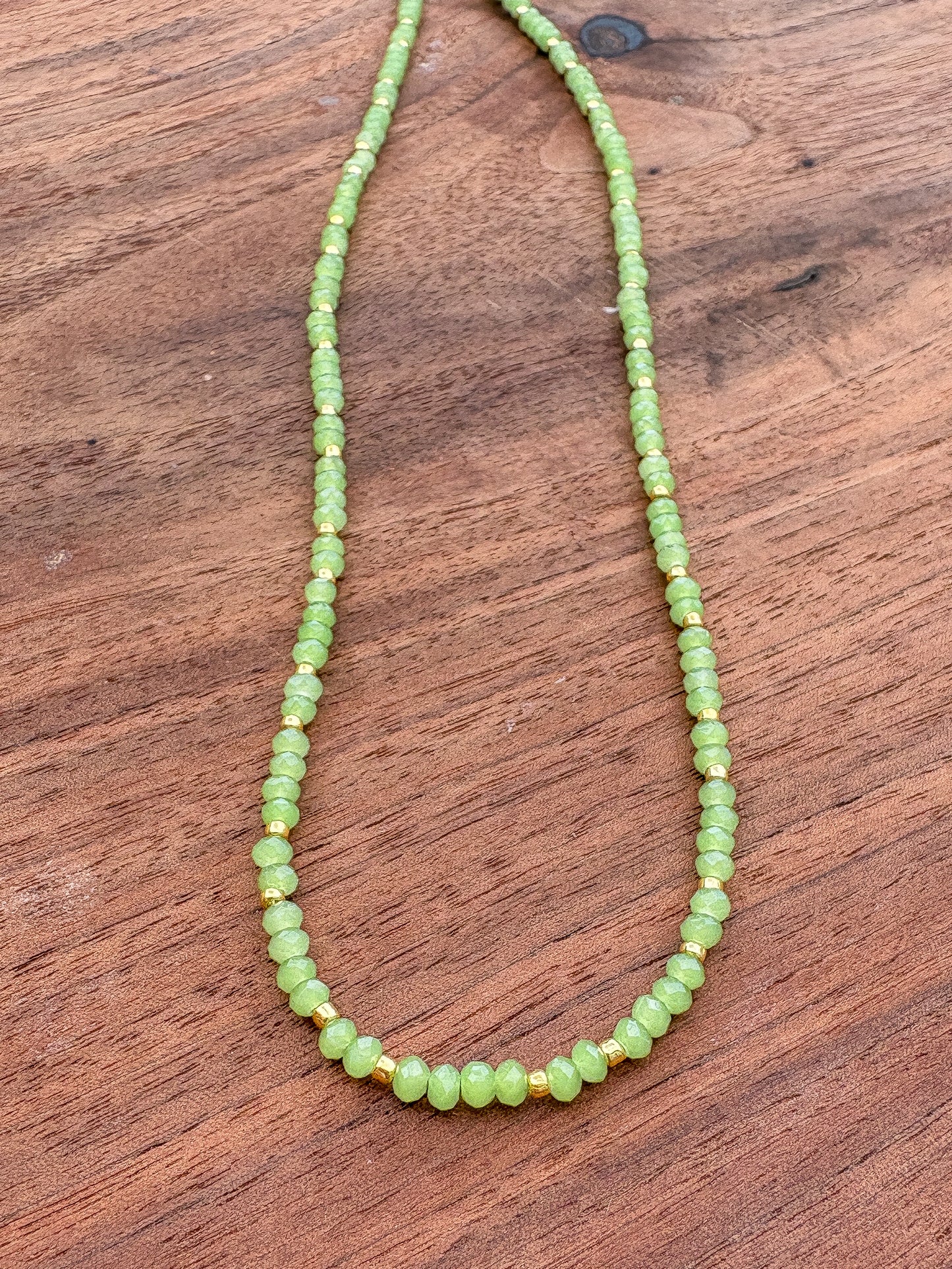 Dainty Green Crystal Necklace + Gold Accents