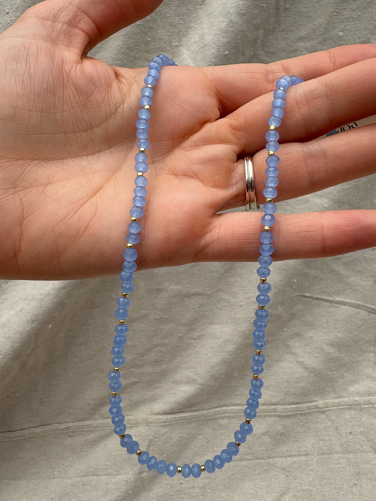Light Blue Crystal Necklace + Gold Accents