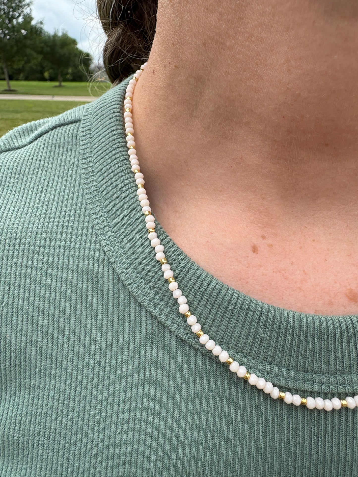 Dainty White Crystal Necklace + Gold Accents