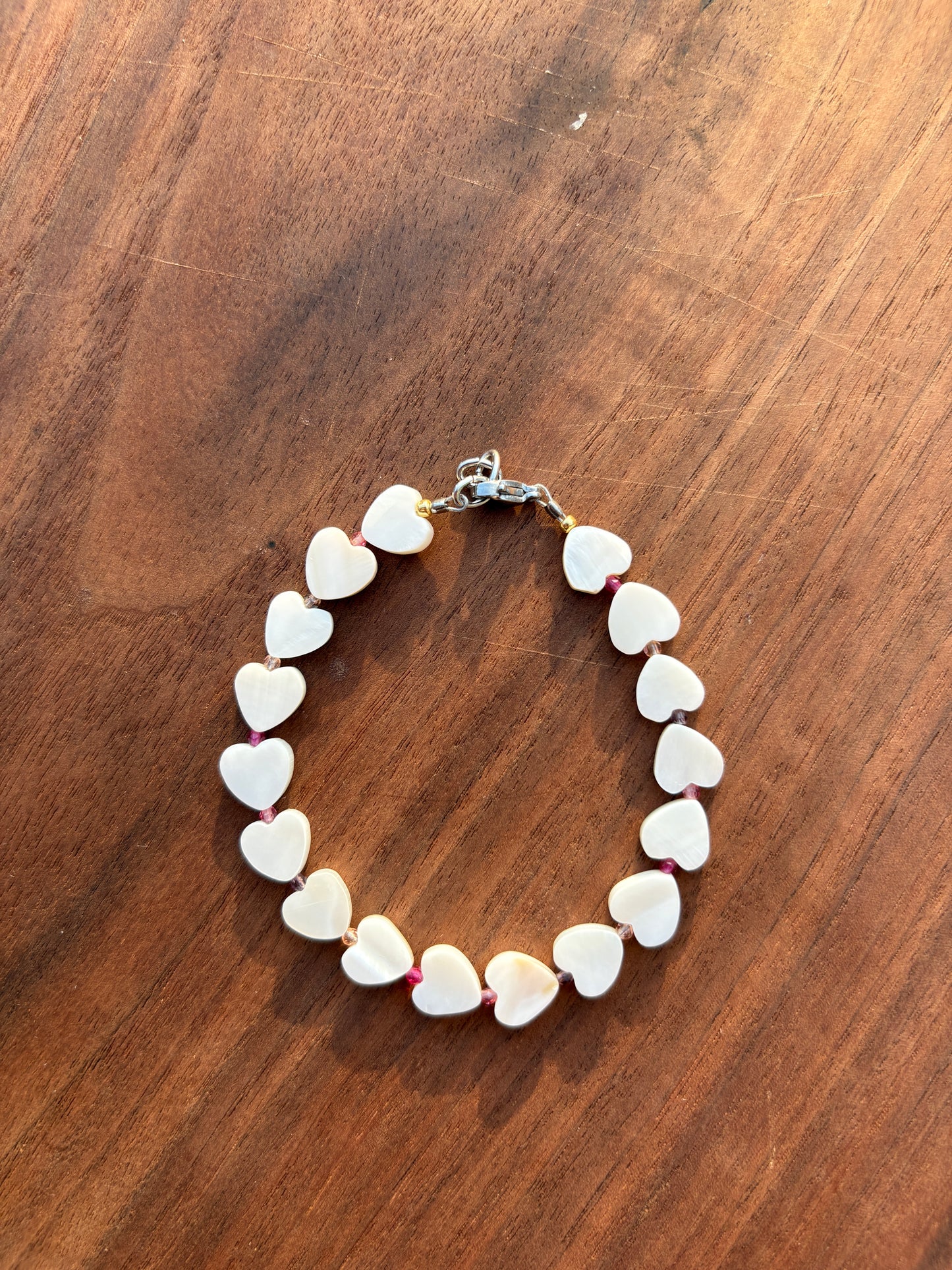 River Shell Heart + Pink Purple Glass Spacers