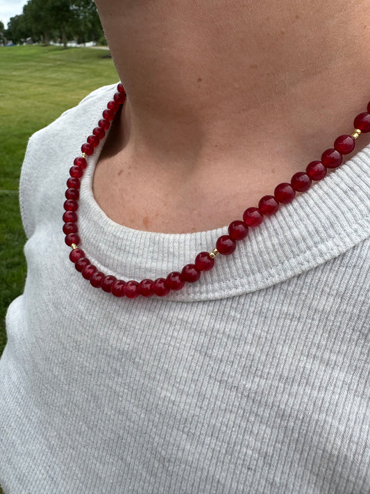 Red Jade + Gold Accent Necklace