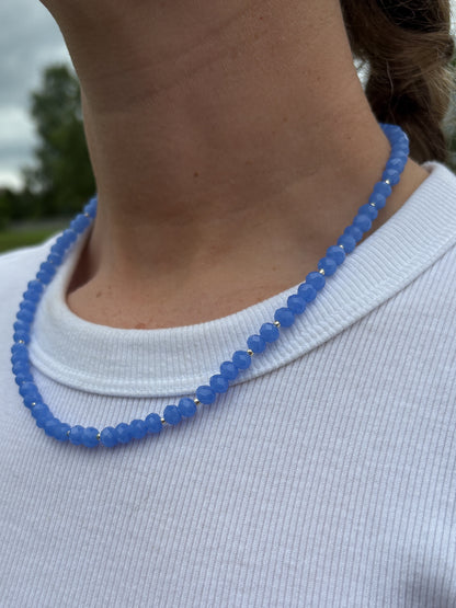 Periwinkle Crystal Necklace + Gold Accents
