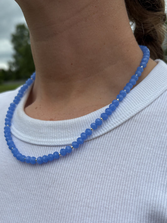 Periwinkle Crystal Necklace + Gold Accents