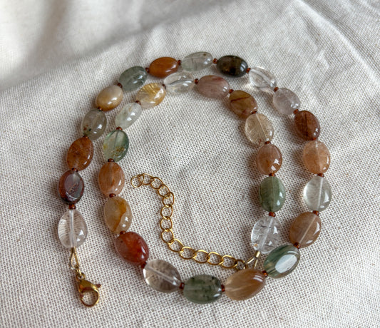 Rutilated Quartz & Glass Spacer Necklace