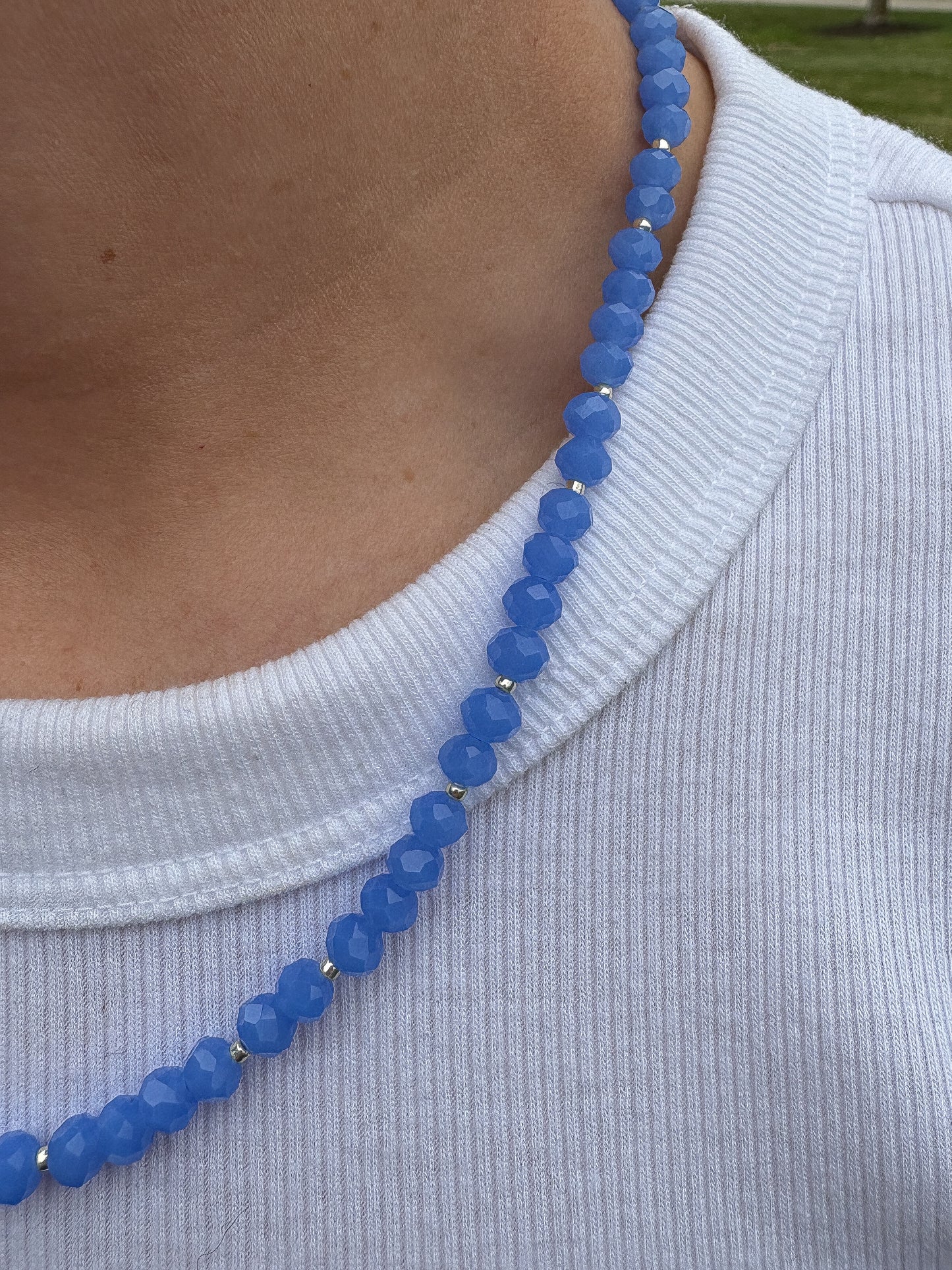 Periwinkle Crystal Necklace + Gold Accents