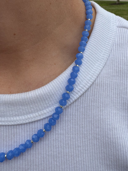 Periwinkle Crystal Necklace + Gold Accents