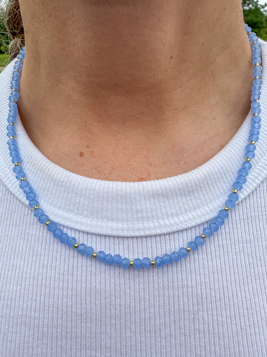 Light Blue Crystal Necklace + Gold Accents
