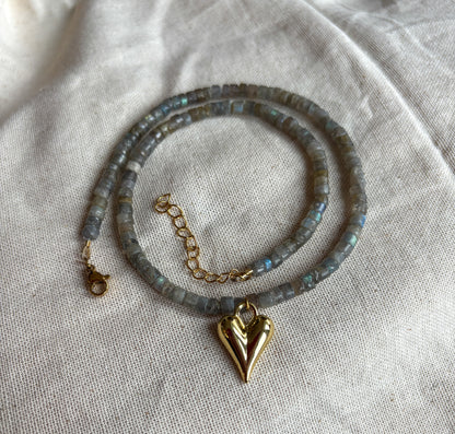 Labradorite Heart Charm Necklace