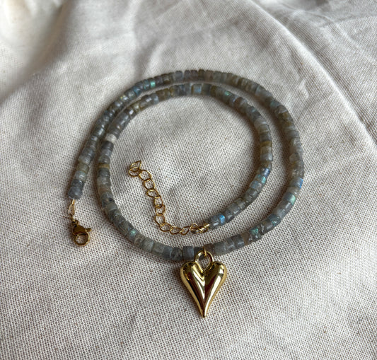 Labradorite Heart Charm Necklace
