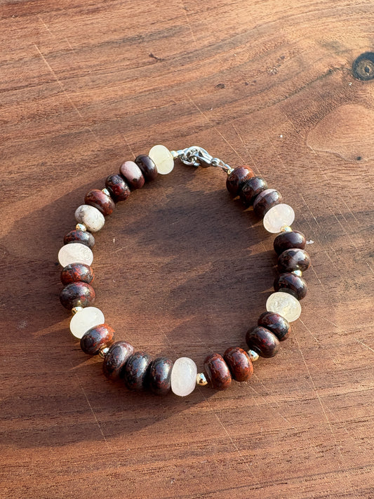 Jasper Rondelle Bracelet + Gold Beaded Spacers
