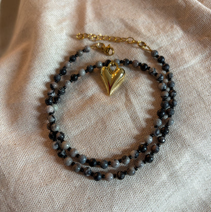 Onyx Heart Charm Necklace