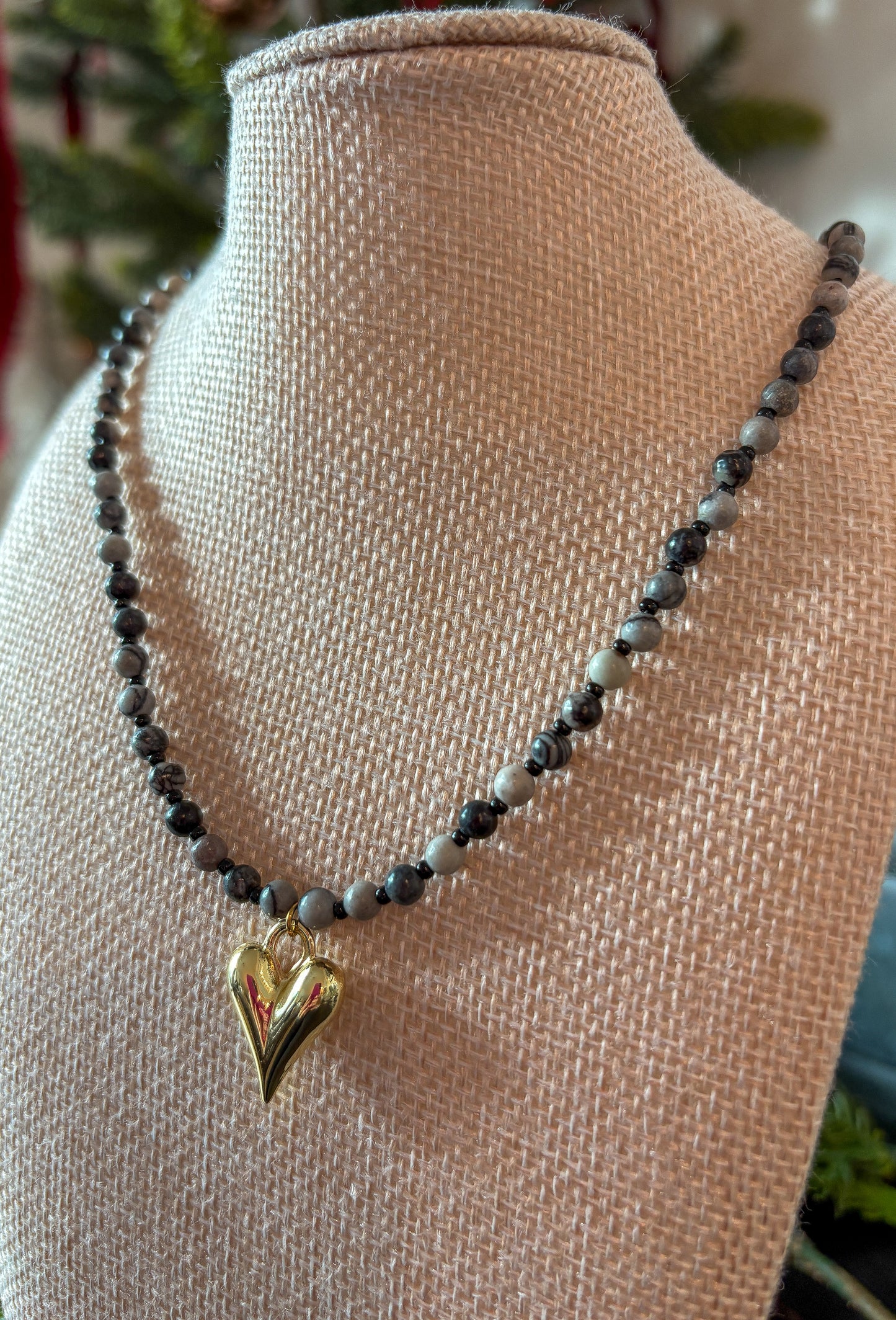 Onyx Heart Charm Necklace