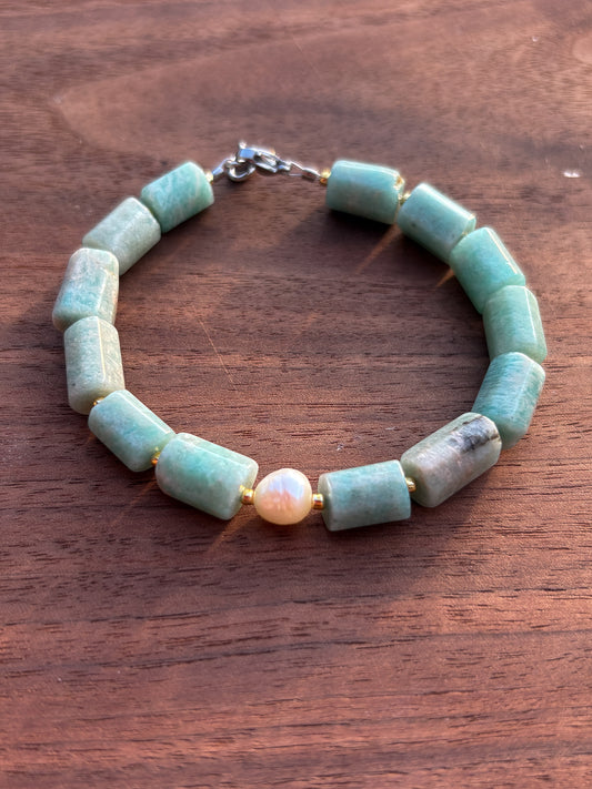 Amazonite + Cultured Pearl