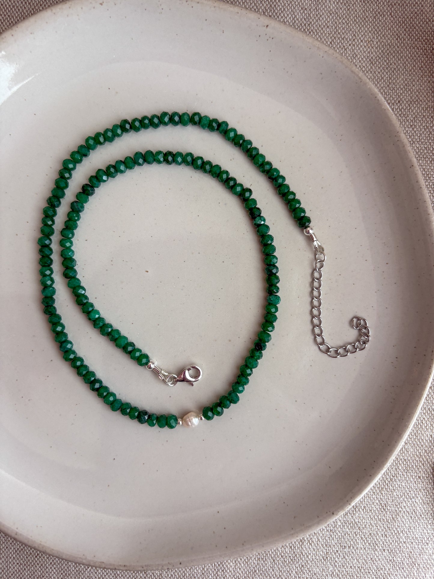 Emerald Jade & Freshwater Cultured Pearl Necklace