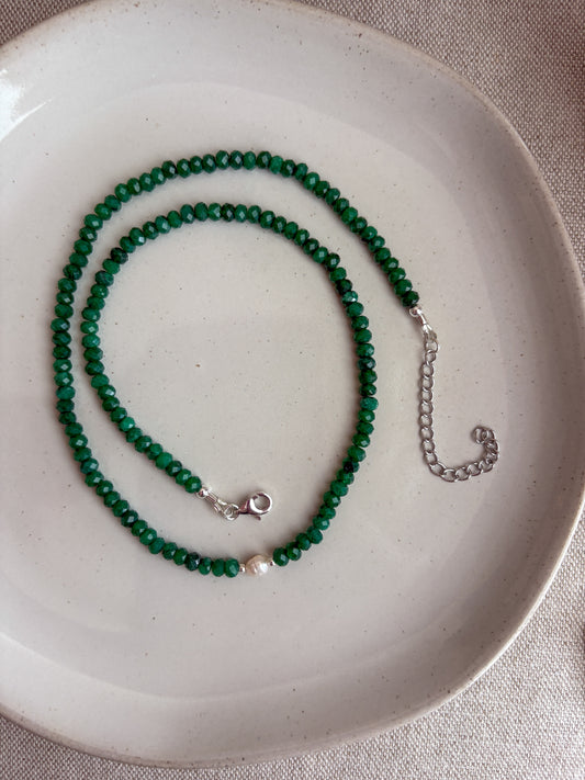 Emerald Jade & Freshwater Cultured Pearl Necklace