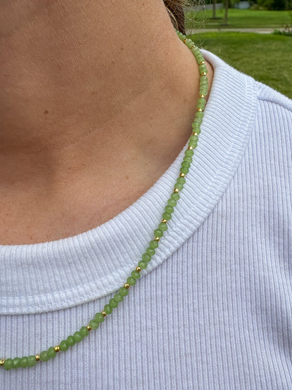 Dainty Green Crystal Necklace + Gold Accents