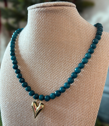 Blue Jade Heart Charm Necklace