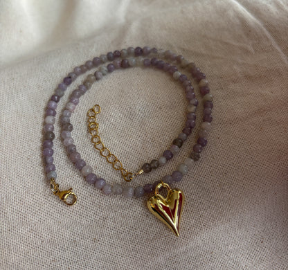 Purple Quartz Heart Charm Necklace