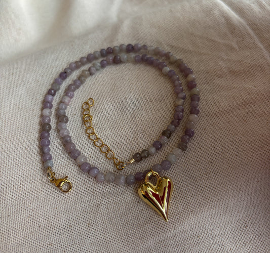 Purple Quartz Heart Charm Necklace