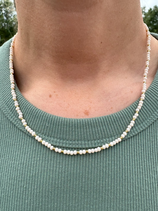 Dainty White Crystal Necklace + Gold Accents