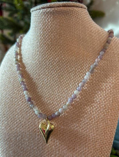Purple Quartz Heart Charm Necklace