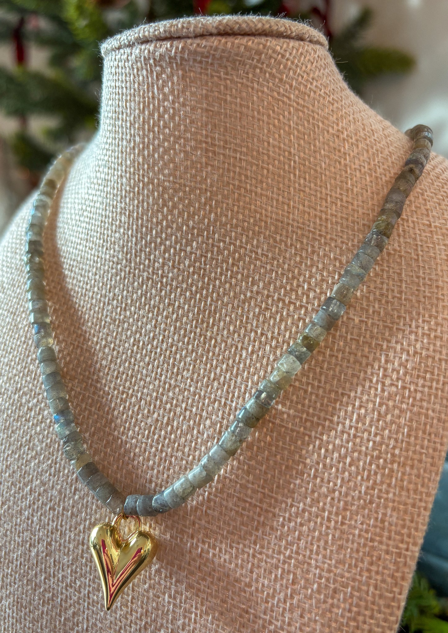 Labradorite Heart Charm Necklace