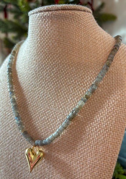 Labradorite Heart Charm Necklace