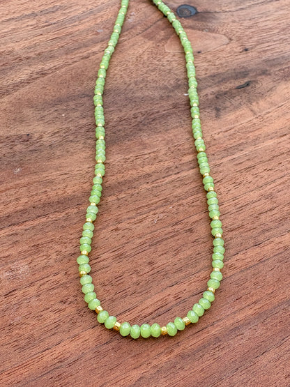 Dainty Green Crystal Necklace + Gold Accents