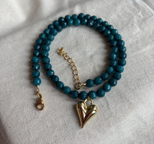Blue Jade Heart Charm Necklace