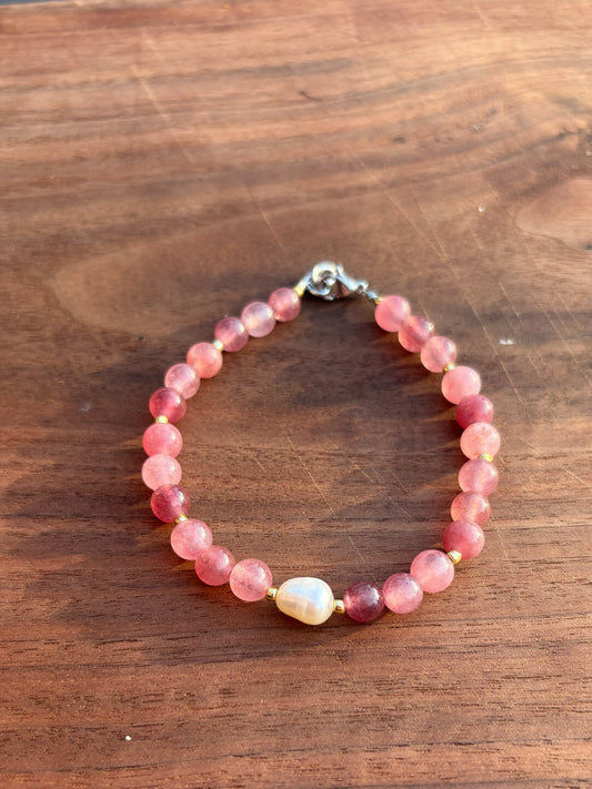 Strawberry Quartz + Cultured Pearl
