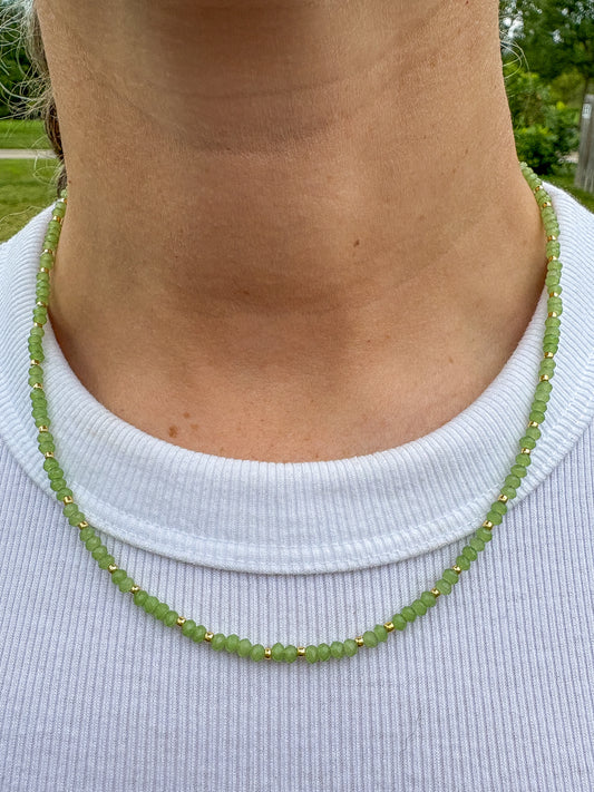 Dainty Green Crystal Necklace + Gold Accents