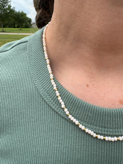 Dainty White Crystal Necklace + Gold Accents