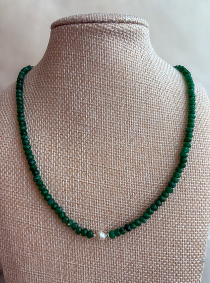 Emerald Jade & Freshwater Cultured Pearl Necklace